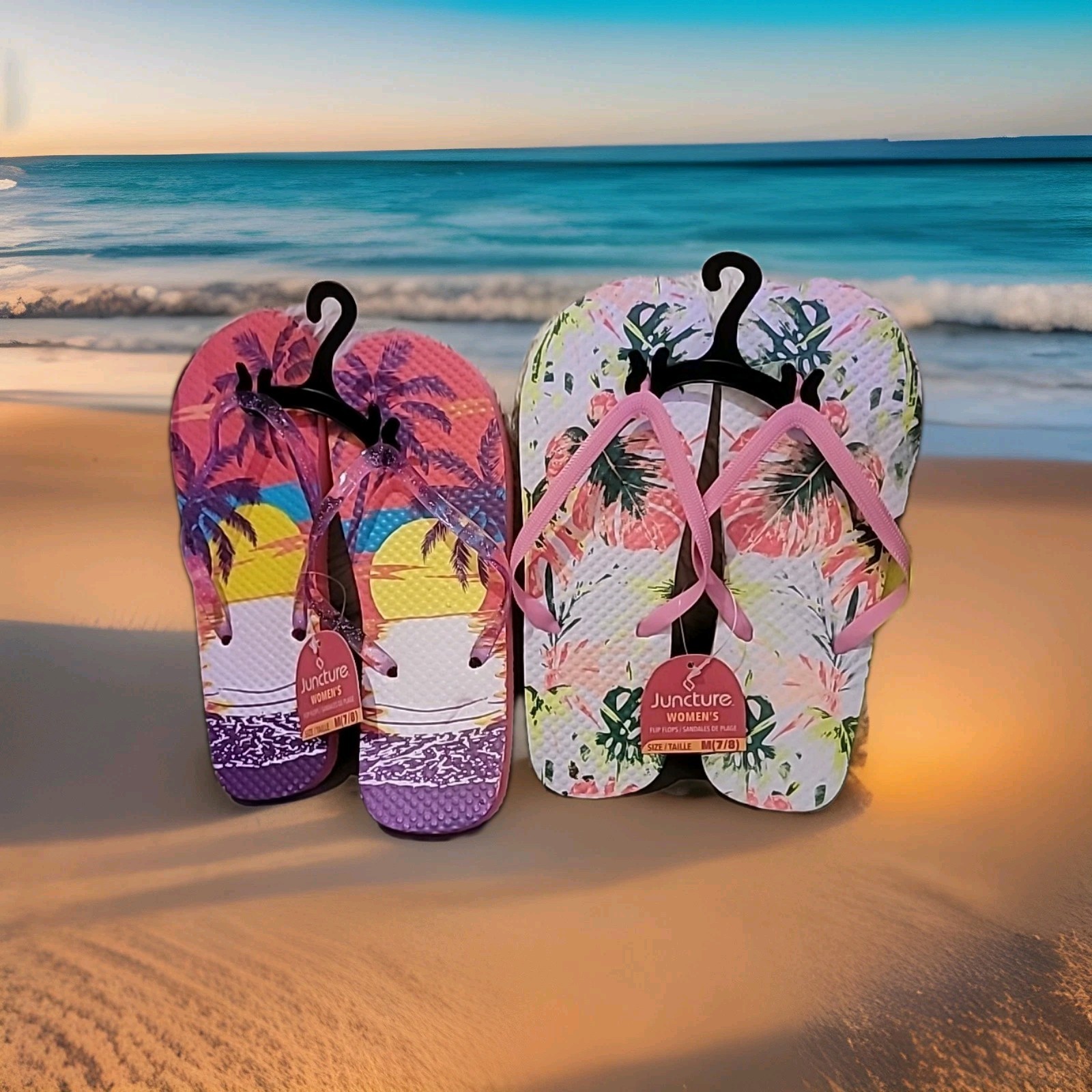 2 Pairs Flip Flops Juncture Women’s Rubber Summer Size M 7/8