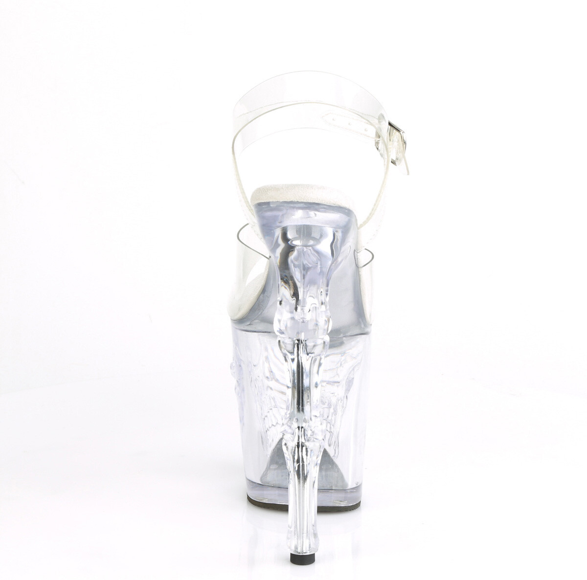 PLEASER 8″ Finger Bone Heel Women’s Clear Skull Platform Ankle Strap Sandal