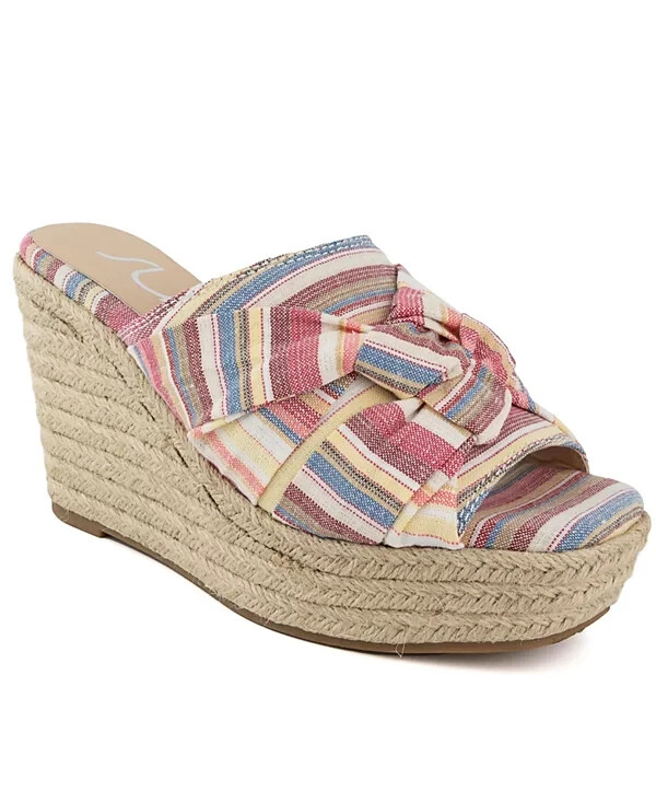 Sugar Harlem Multicolor Stripe Cotton 4″ Wedge Heel Womens Sandal New Size 9.5