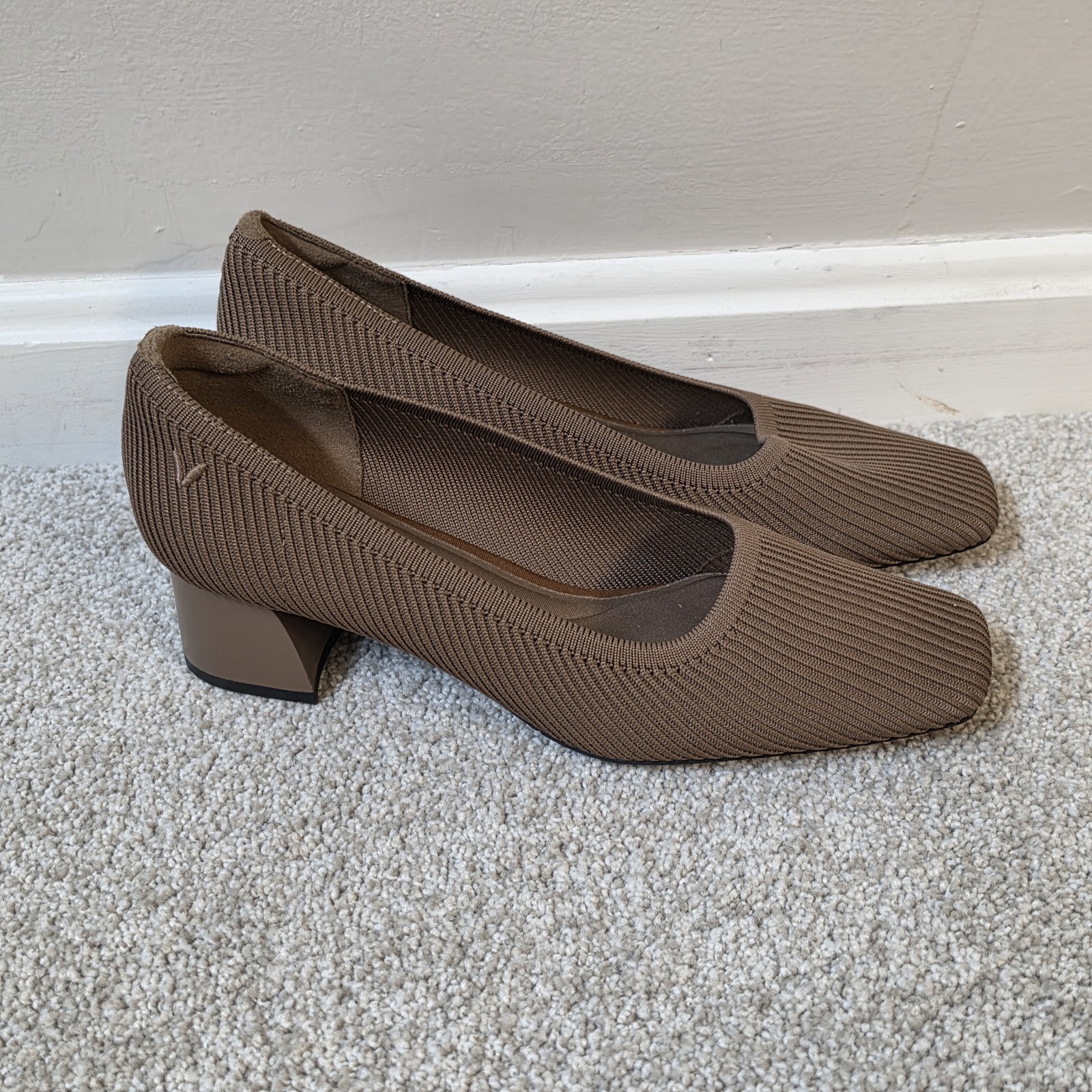 Vivaia Melody Square-Toe Chunky Block Heels Espresso Brown Size EU 38 US 7-7.5