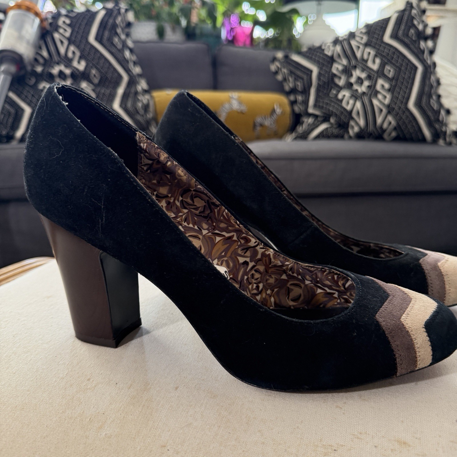 Missoni for Target Suede Chevron Block Heel Pumps Black Size 11 Retro Designer