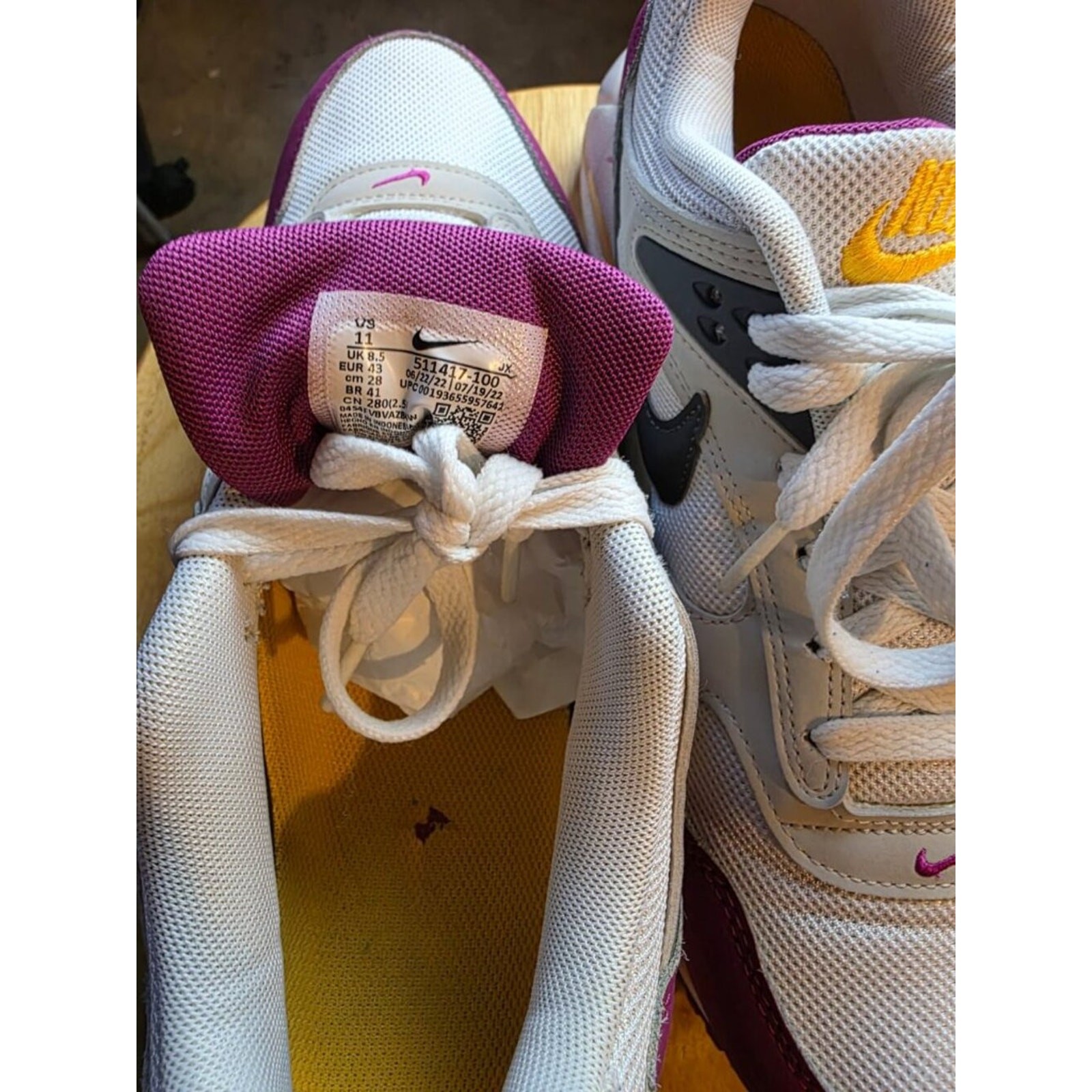 Nike Air Max 90 Yellow & Purple Unisex Adults Size 11 Sneakers