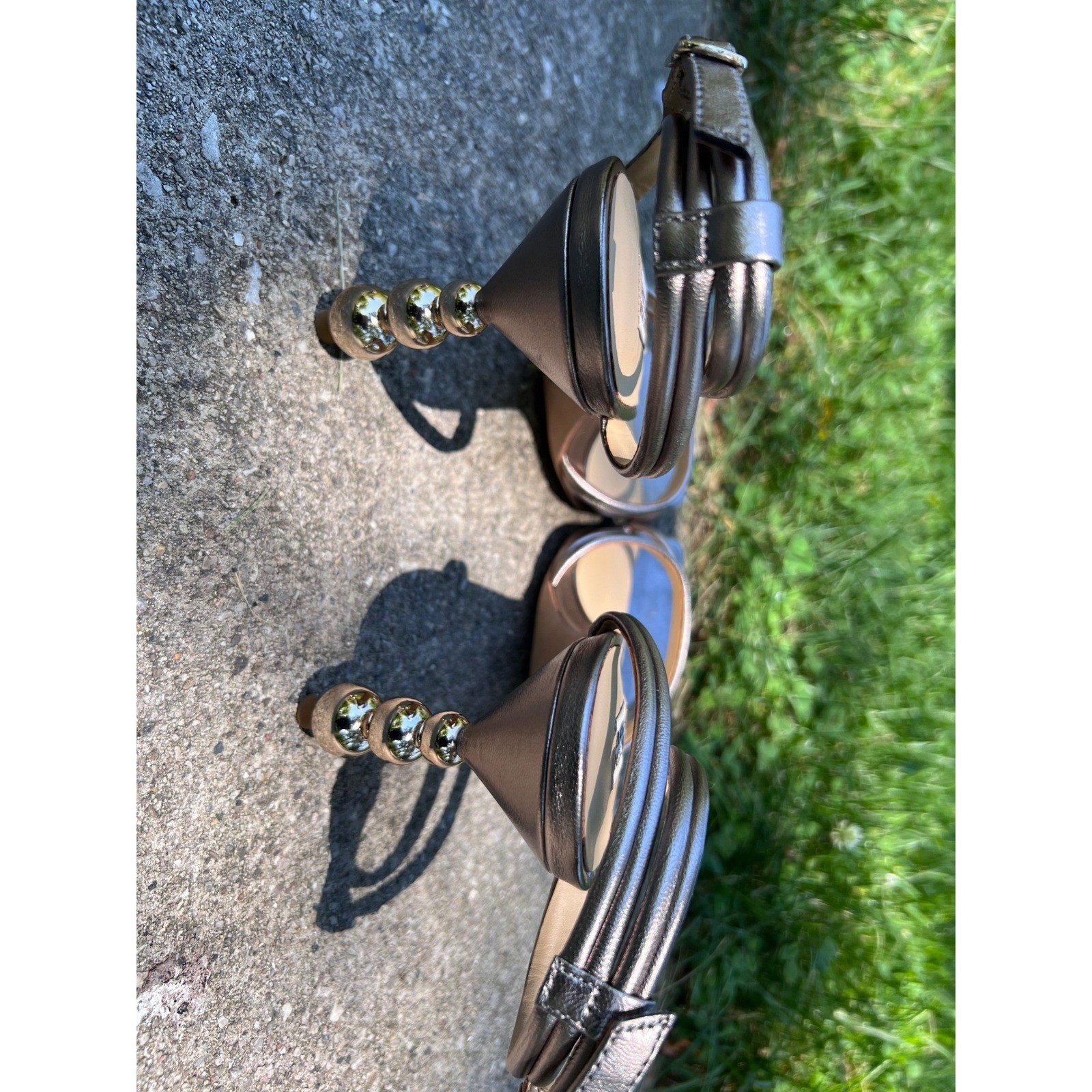 BADGLEY MISCHA Belen Heeled Light Bronze Metalic Leather Sandal Sz 10 NWOT