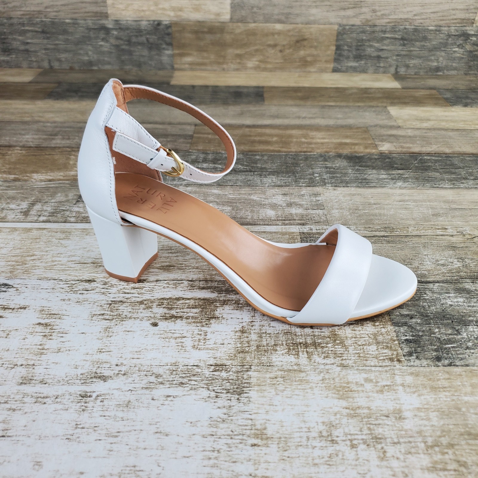 Naturalizer Vera Womens Dress Sandal Sz 8.5 M White Leather Ankle Strap Block