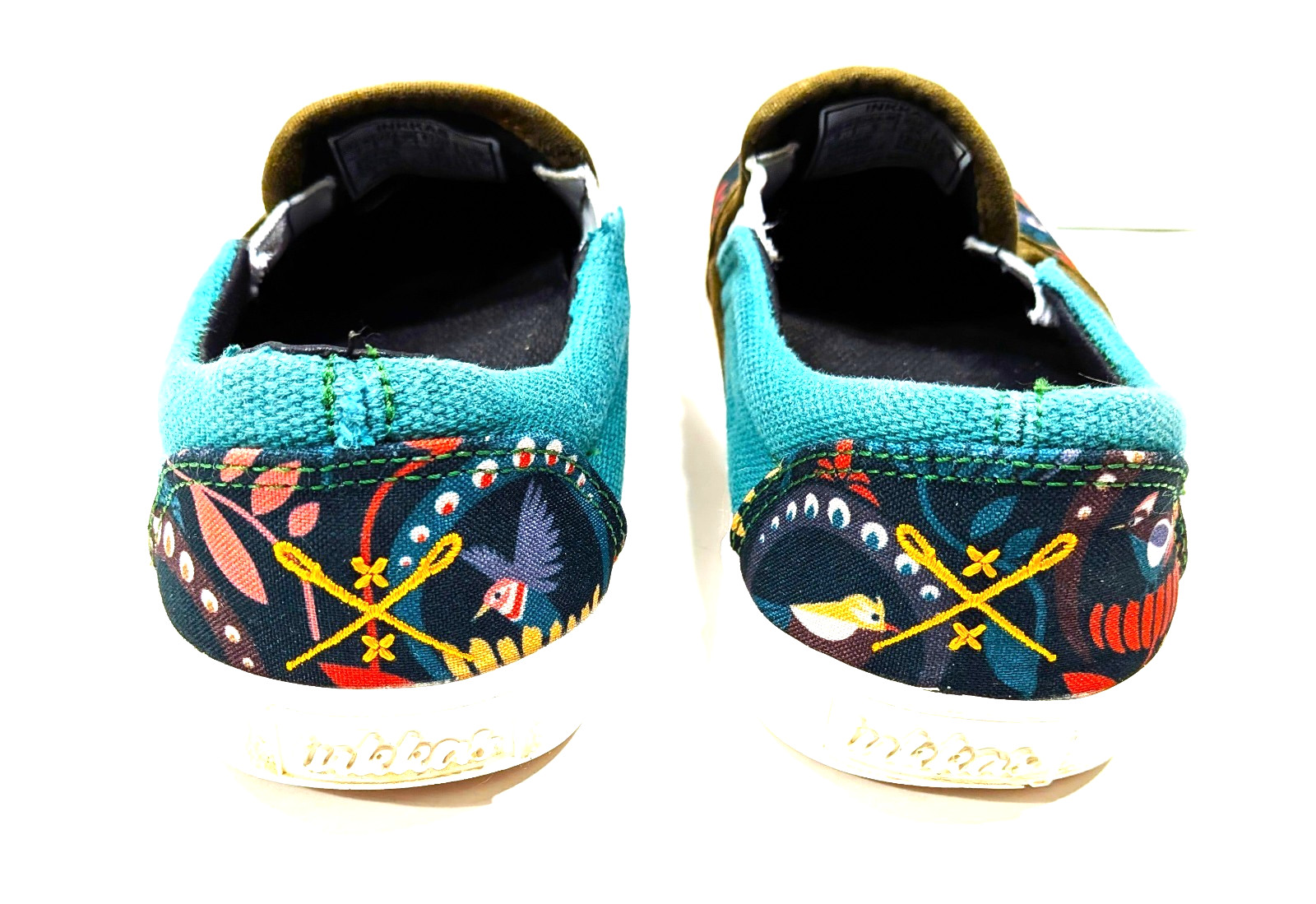 Inkkas Passerine Bird Pattern Slip On Canvas Colorful Boho Shoes/Sneakers Sz 7