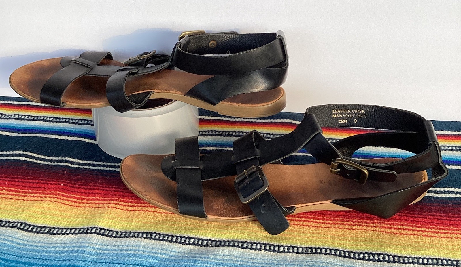 Mariella Made In Italy Black Leather Strapped Sandals Women Size 9/41 Gladiator
