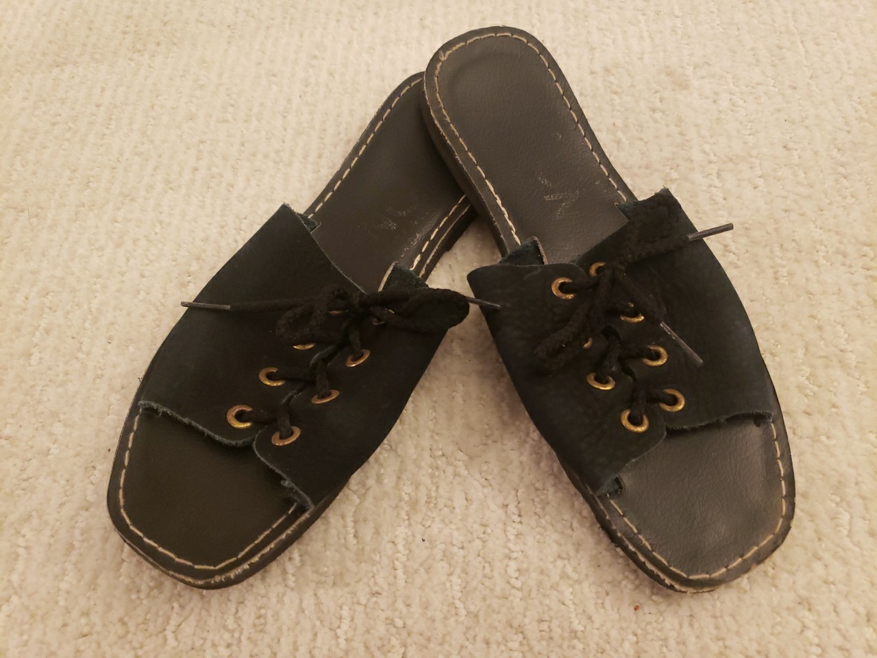 Kino Rare Black Leather with Laces Sandals SZ 6 Made in Key West, FL Coastal