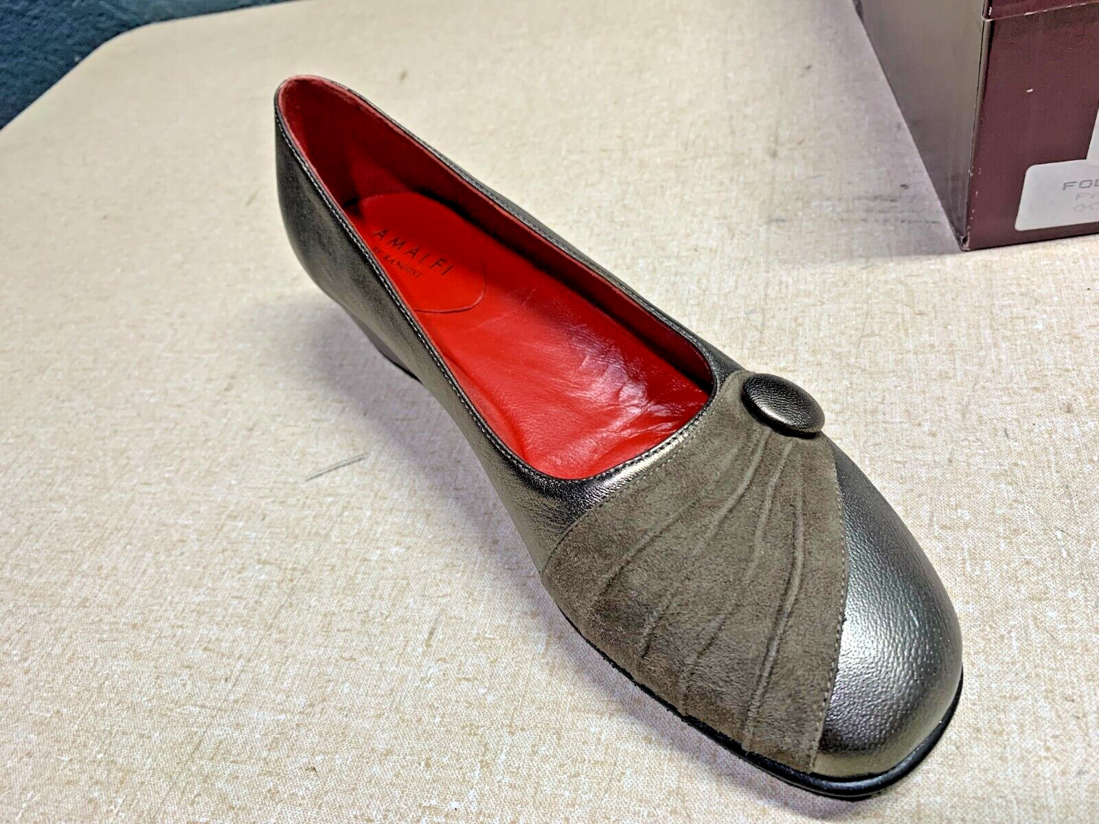 AMALFI BY RANGONI FOLENA BTN WEDGE PEWTER KID PEPE CASHMERE NOS 6 B WOMENS SHOE