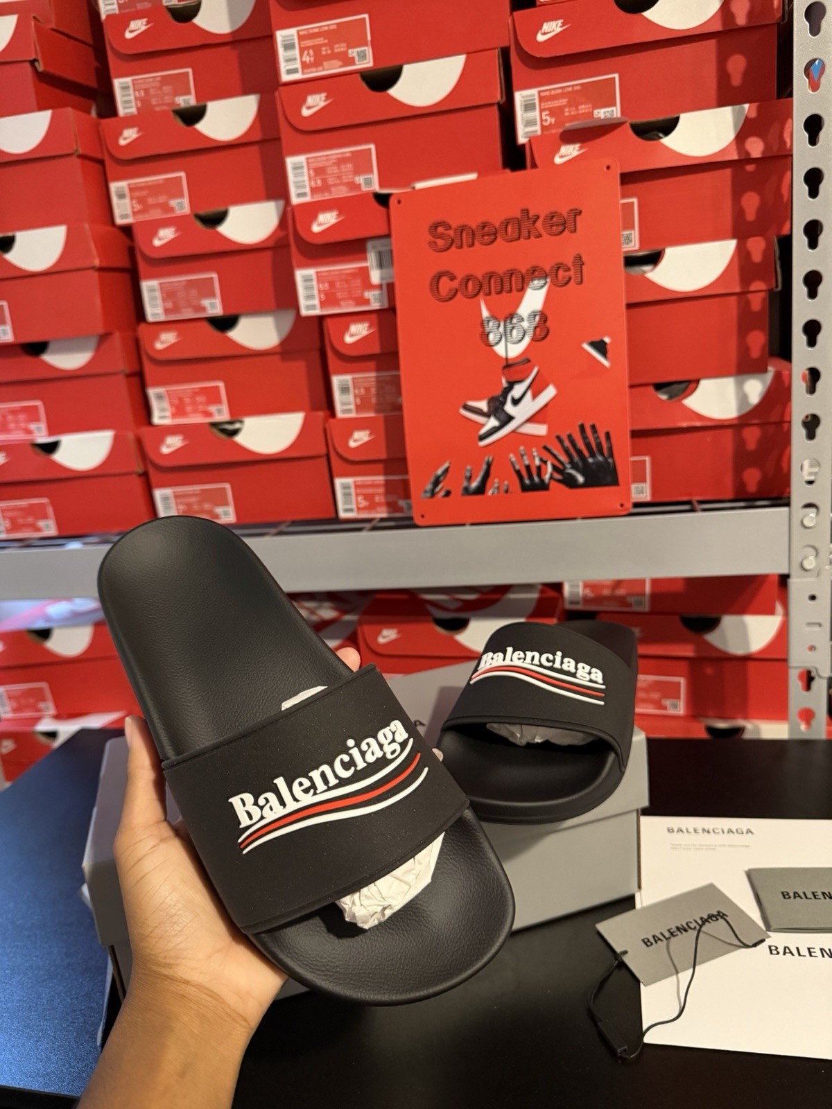 Balenciaga Pool Logo Slides Sandals Black EU 37 WIS80 1096