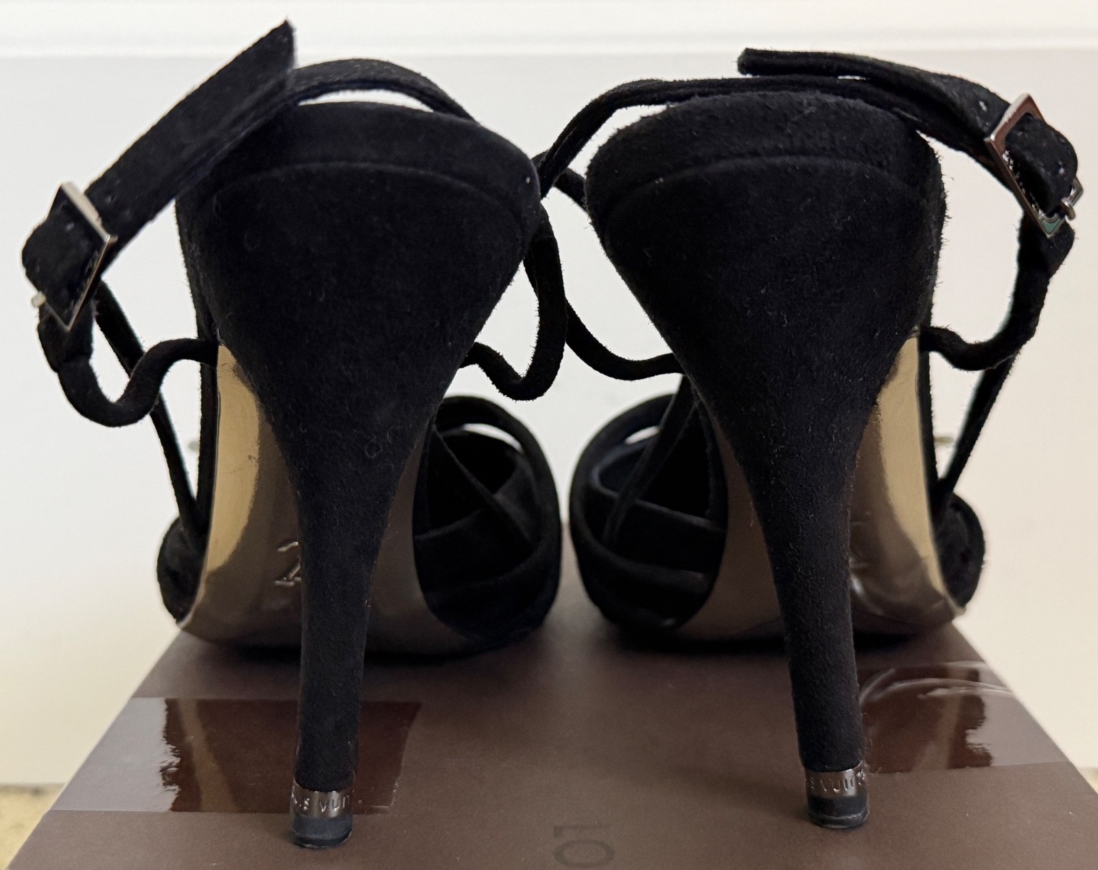 Louis Vuitton Monogram Flower Logo Crystal Black Suede Slingback Pumps 36 $1695