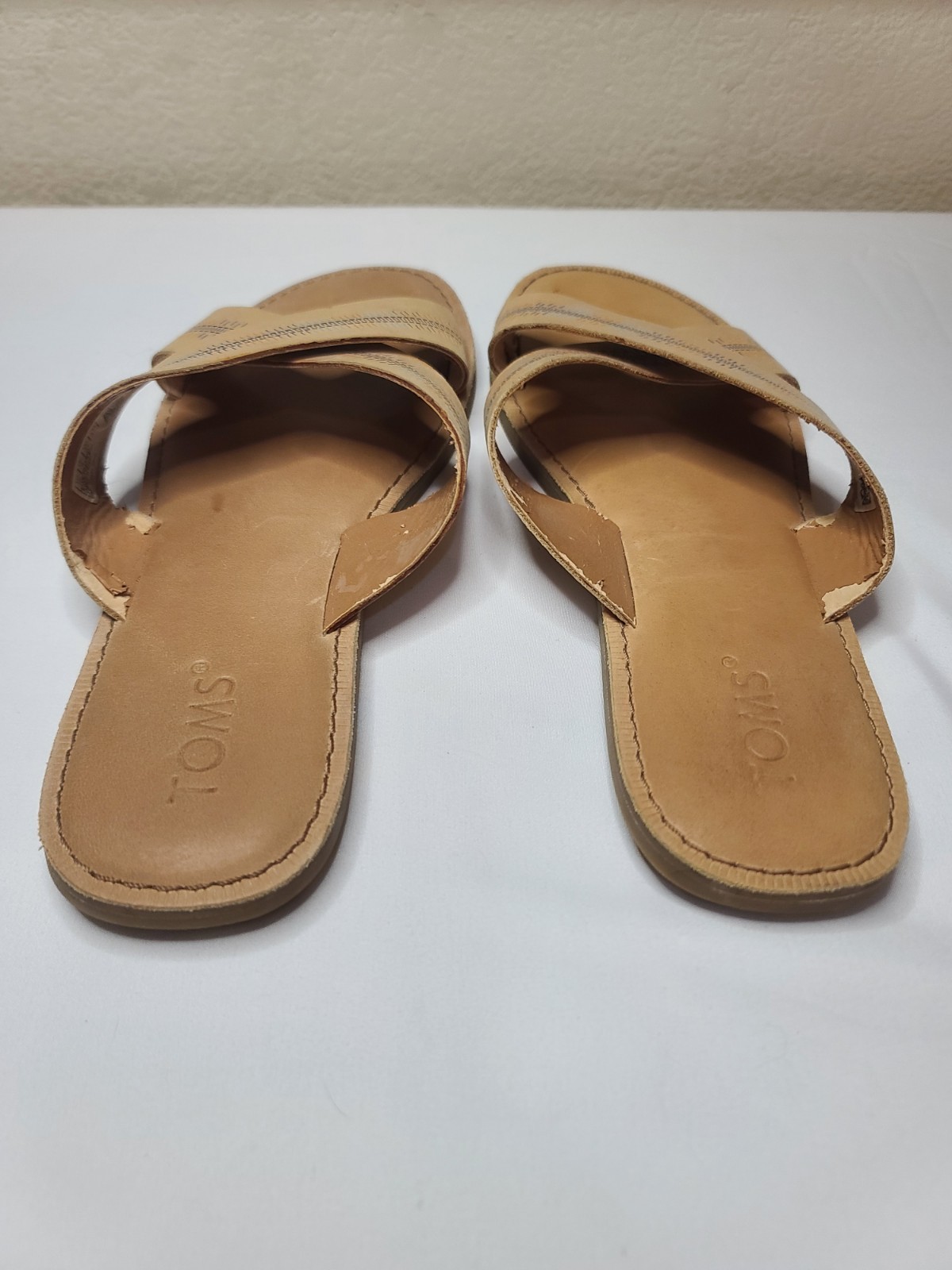 TOMS Women’s Crisscross Slide Sandals Tan Leather Size 10
