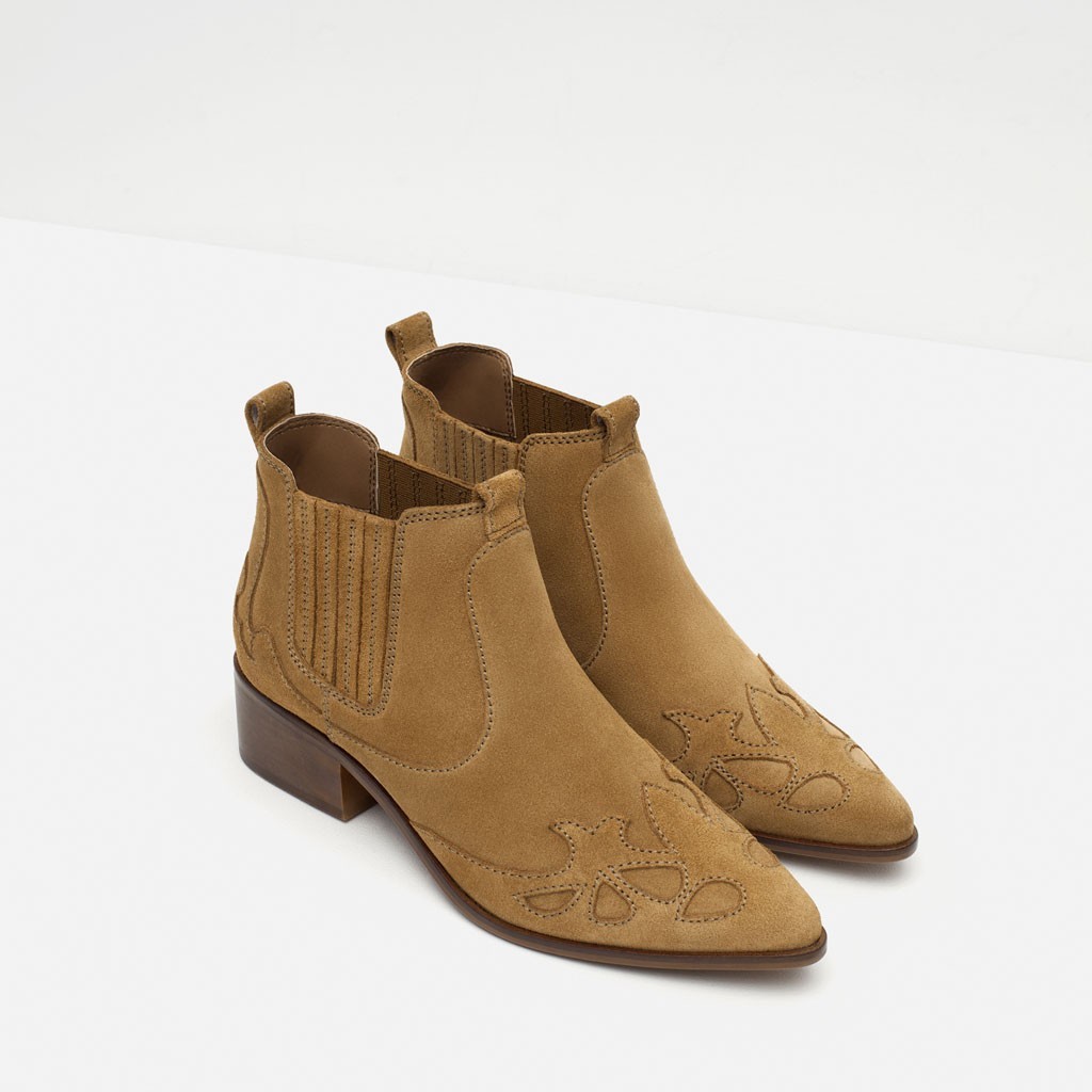 ZARA Women’s Natural Leather Cowboy Block Heel Boots EU 41 NWT 3104/101