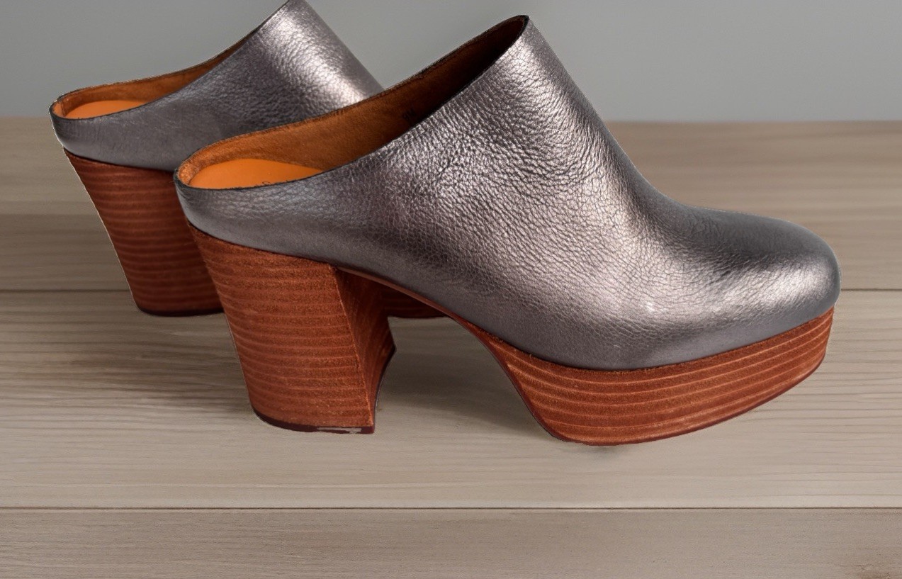 Sz 9 Kork-Ease Veronica Mule High Heeled Clogs Platform Sandals Gray Brown NWOT