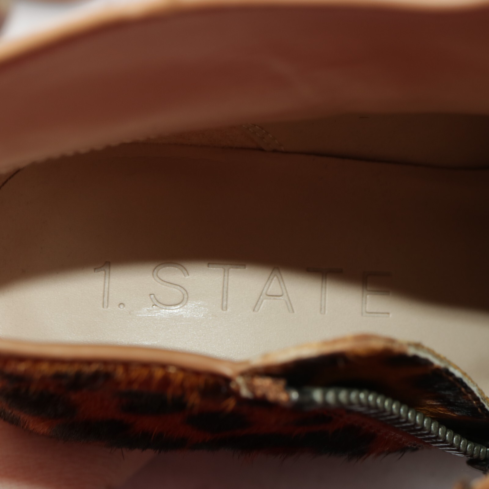 1.STATE Womens Kaleb Boot Size 7 Brown Pony Calf Hair Leopard Wedge Zip Bootie