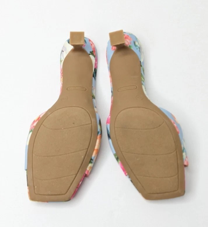 Nine West NINYA Floral Kitten Block Heel Open Toe Slip-on Sandals Size 9