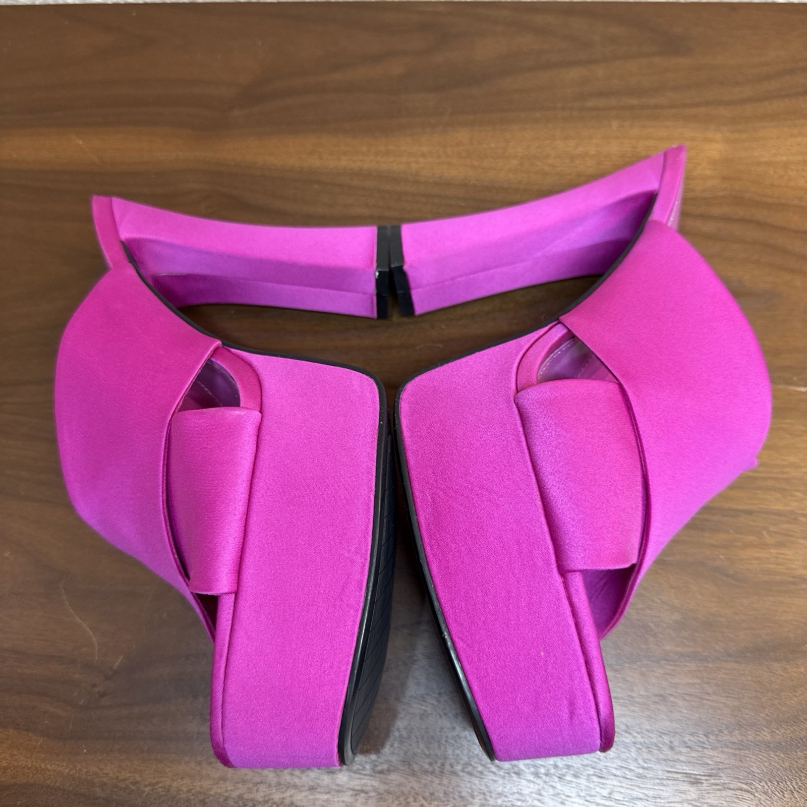Zara Chunky Effect Platform Heels Sandals Fuchsia Pink Satin Size 40 Eu 10 US