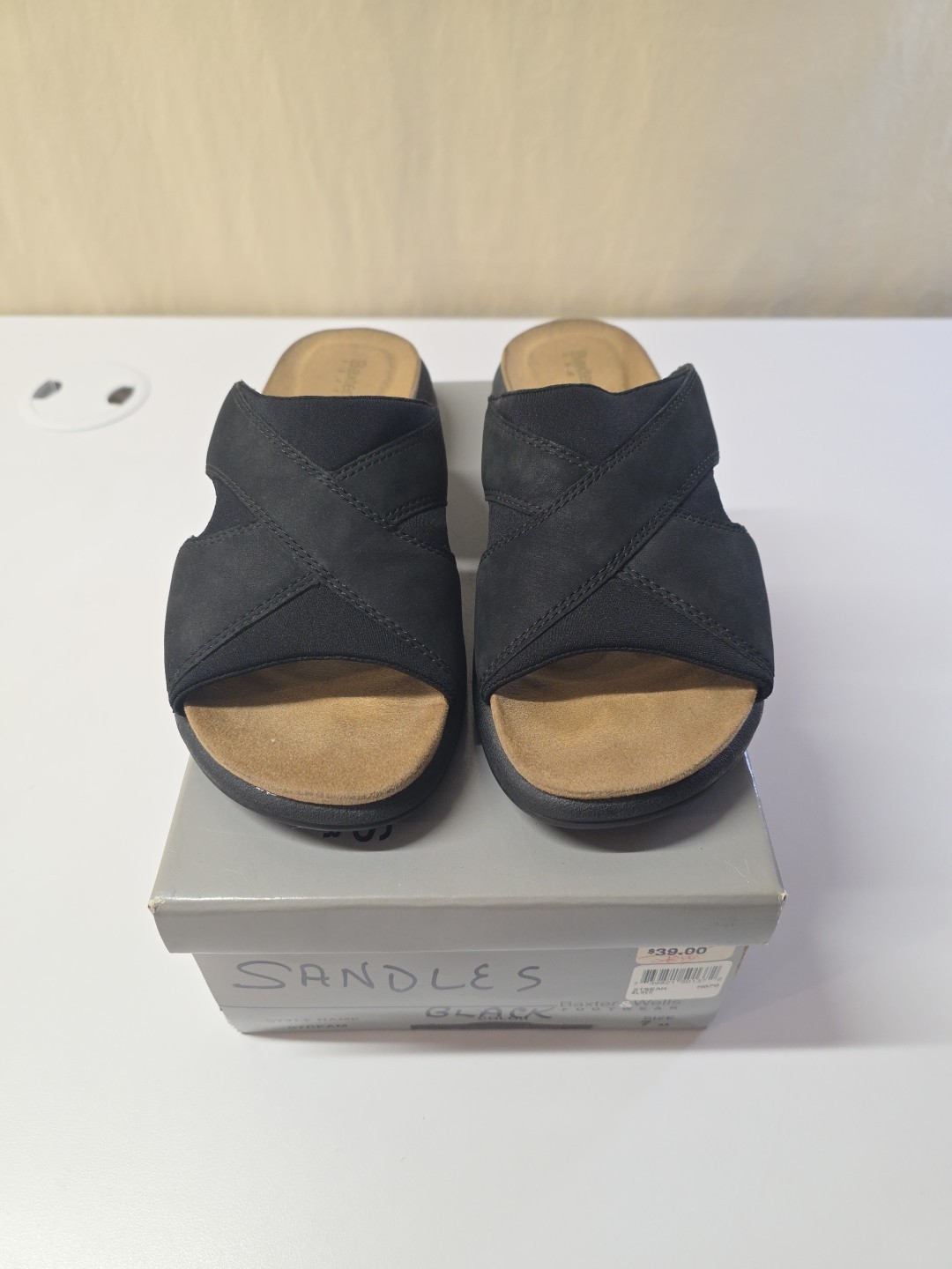 BAXTER & WELLS «Stream» Black Chunky SANDALS Slides Open Toe Women’s Size 7