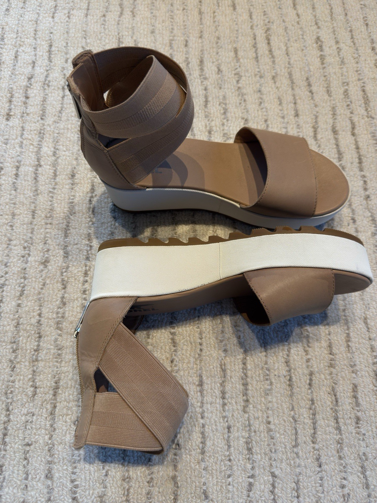 SOREL Cameron Flatform Sandals Womens 8.5 Taupe Tan Leather Ankle Strap NL3997