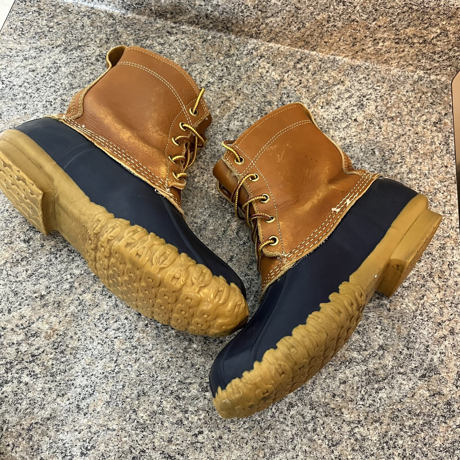 LL BEAN Duck Boots Maine Hunting Shoe Womens Size 7 Brown / Blue GUC