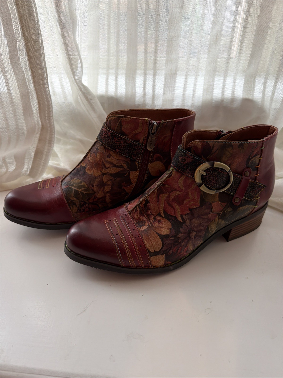 Spring Step L’Artiste Georgiana Leather Boots Rose Floral, sz 40 or 9 – 9.5