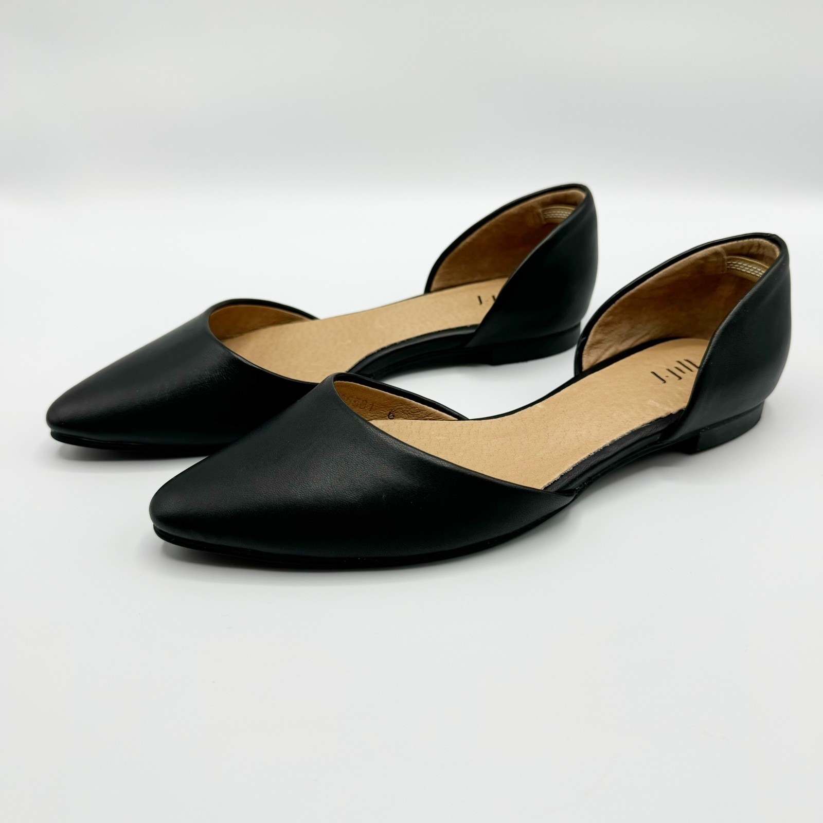 J Jill D’Orsay Flats Black Leather Slip On Pointy Toe Classic Workwear Size 6