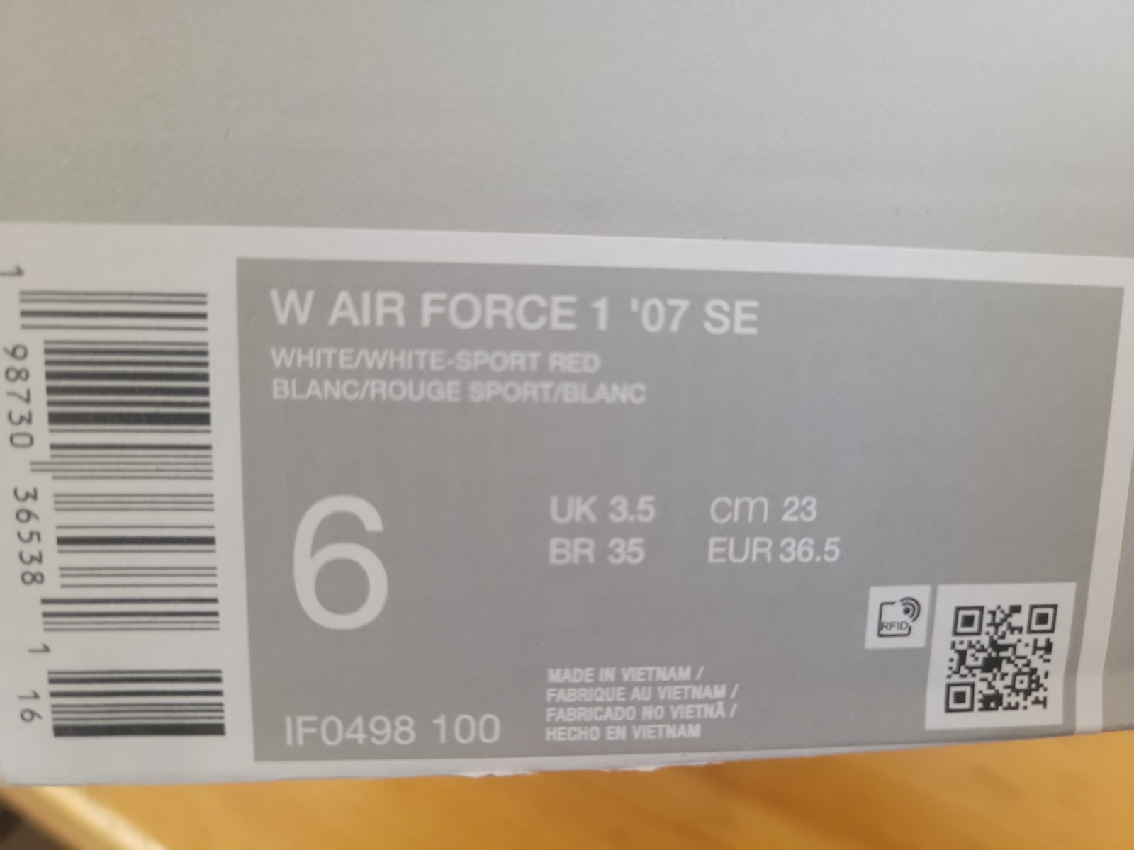 IF0498-100 Nike Air Force 1 Low ’07 SE White Sport Red Pine Green (Women’s 6)