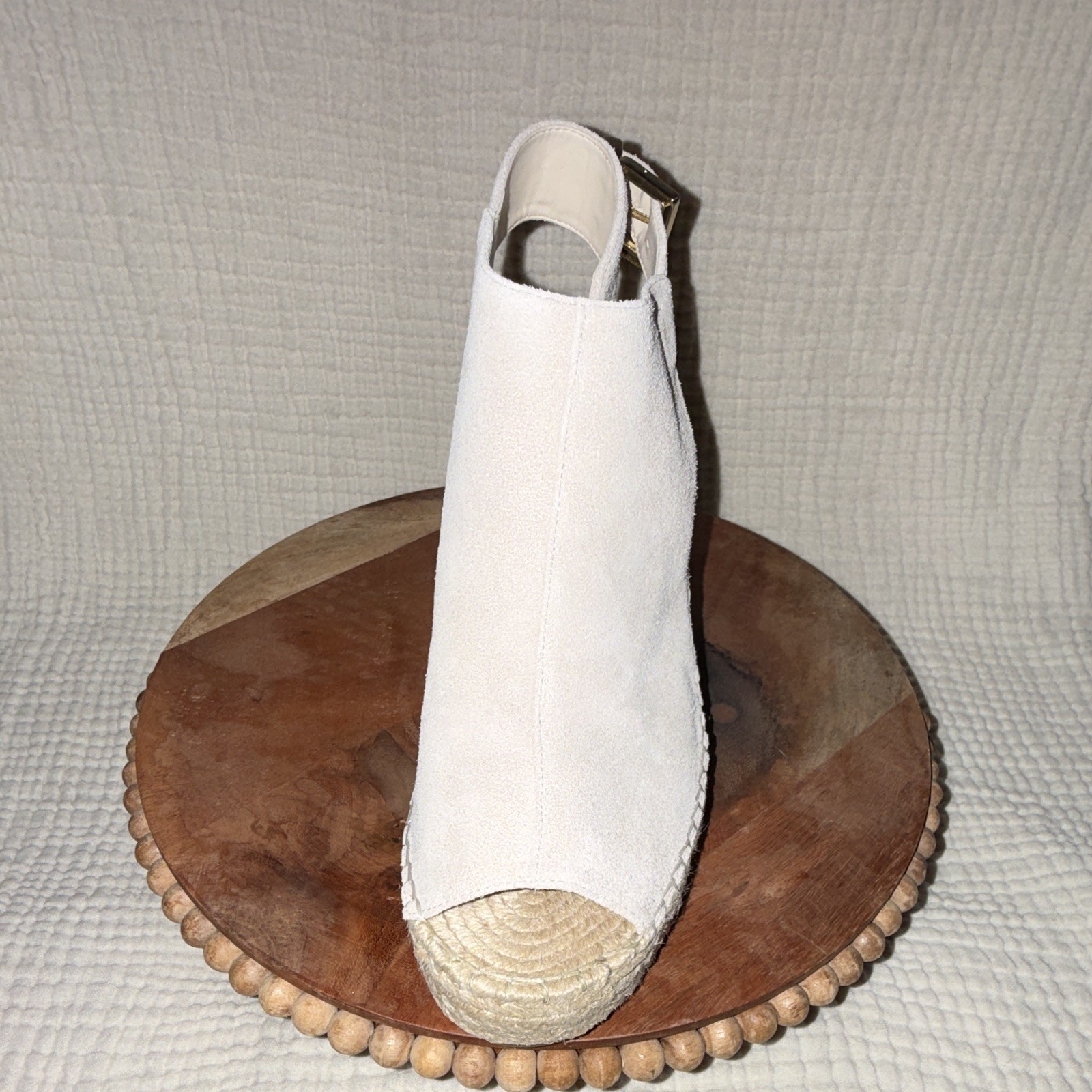Kenneth Cole Cream Suede Wedge Espadrille Sandals Ankle Strap Buckle 9.5M