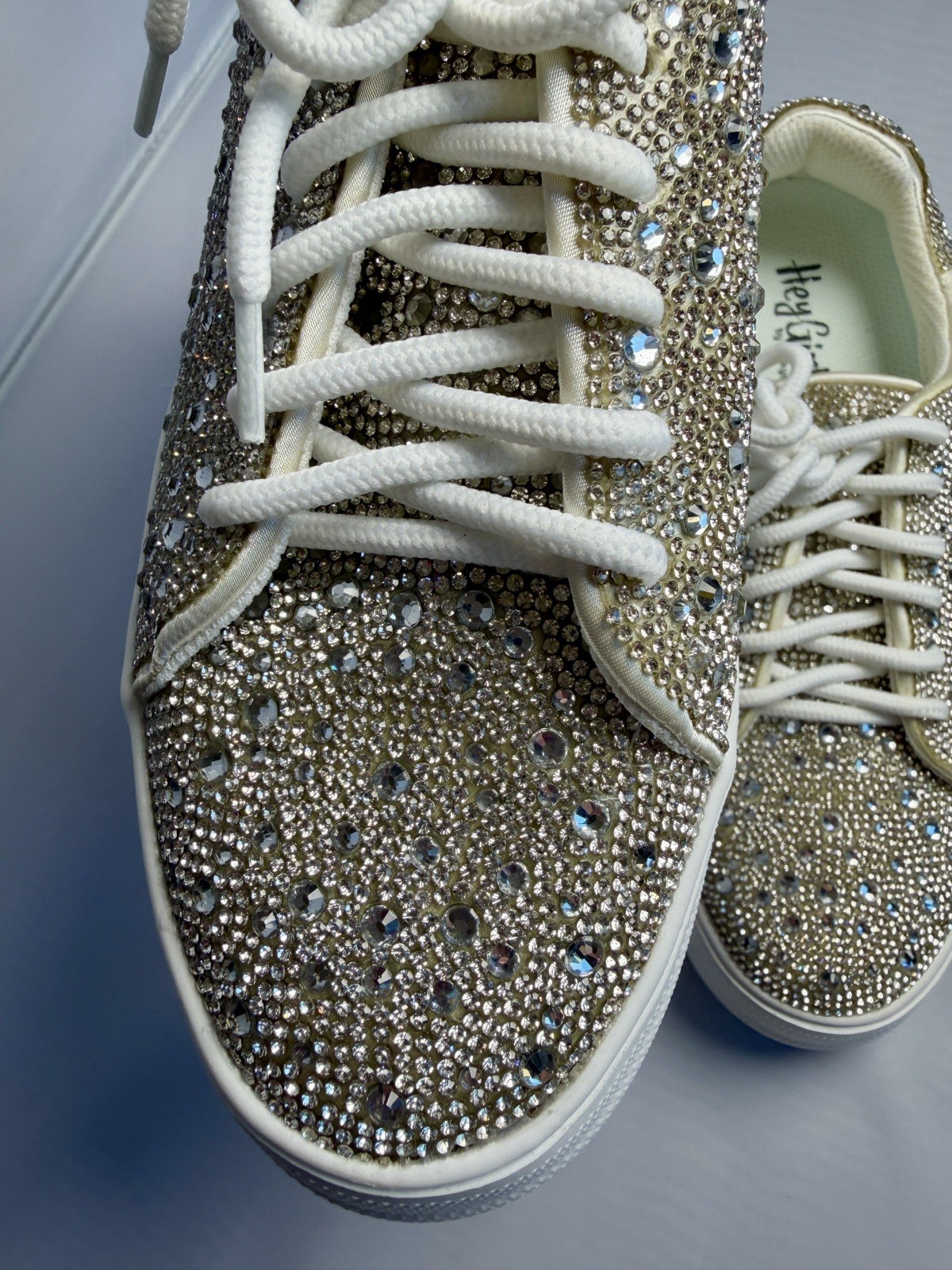 Hey Girl by Corkys Bedazzle Clear Rhinestone Lace-Up Shoe Size 8