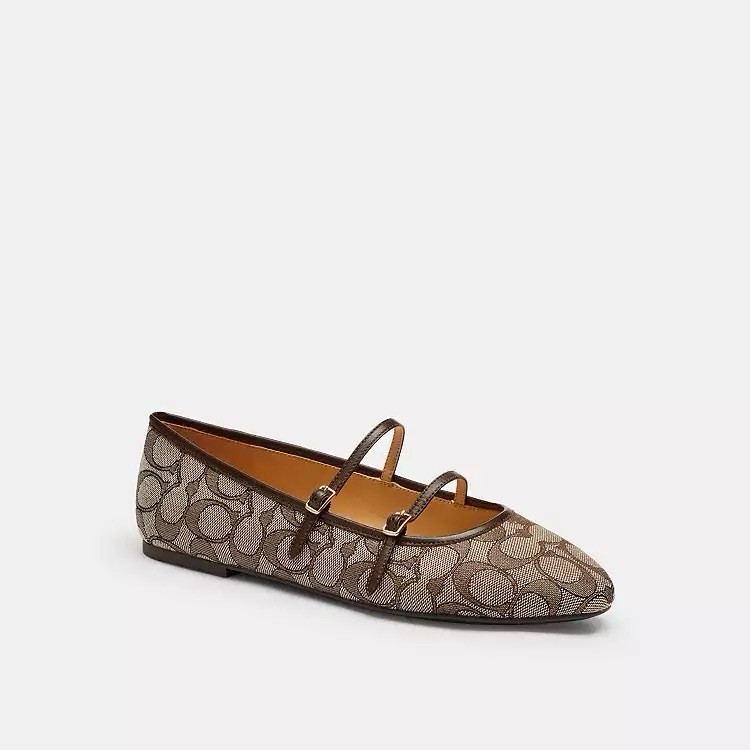 NEW Coach Woman Double Buckle Mary Jane Signature Jacquard Oak/Maple CFG64