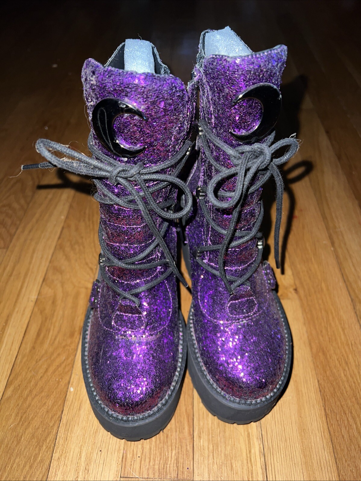 Killstar Platform Boots Heels Size 5 Glitter Purple Cosplay Goth Halloween NWOB