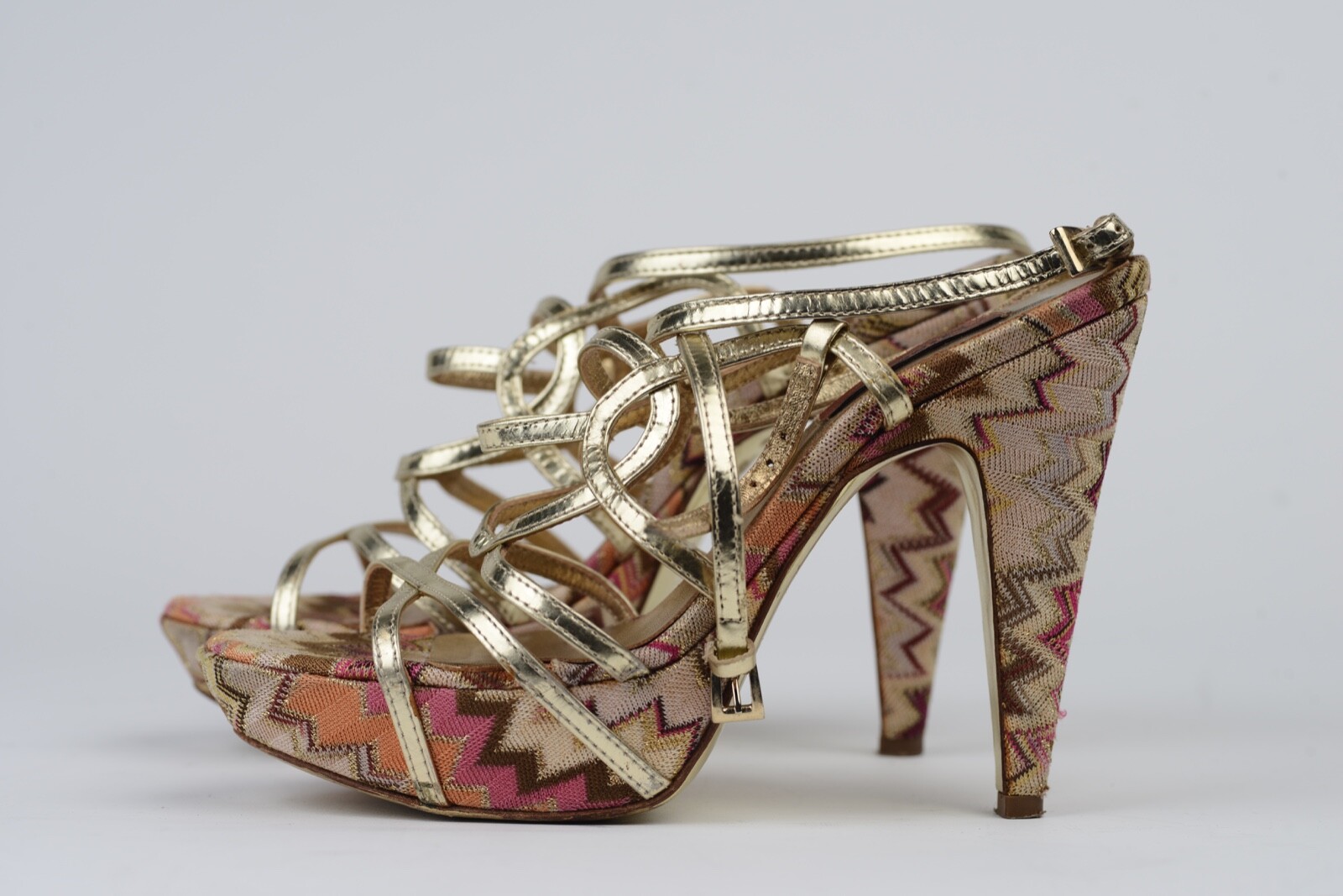 Missoni Metallic Gold Cage Platform High Heels Sandals Shoes Size 36 1/2 (USA 6)