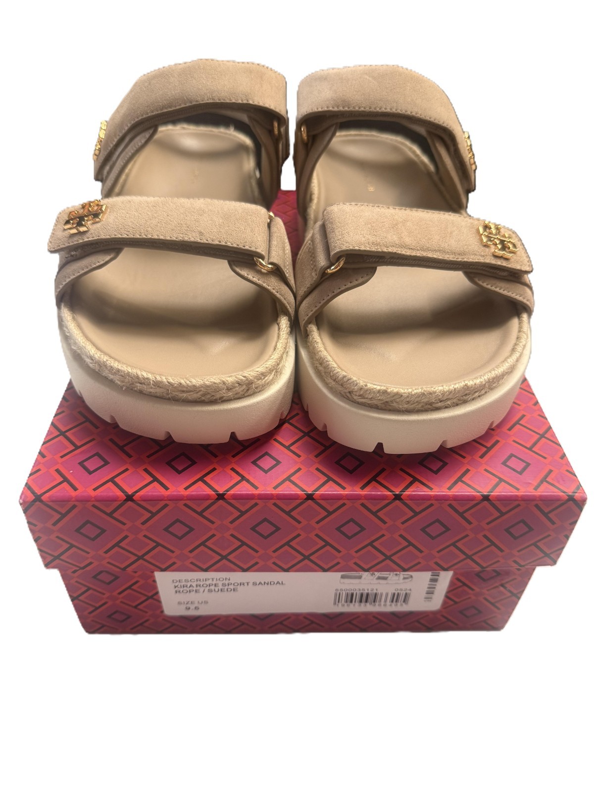Tory Burch Women’s Kira Sandals, Brown with Gold Logo and White Sole, Sz 9.5