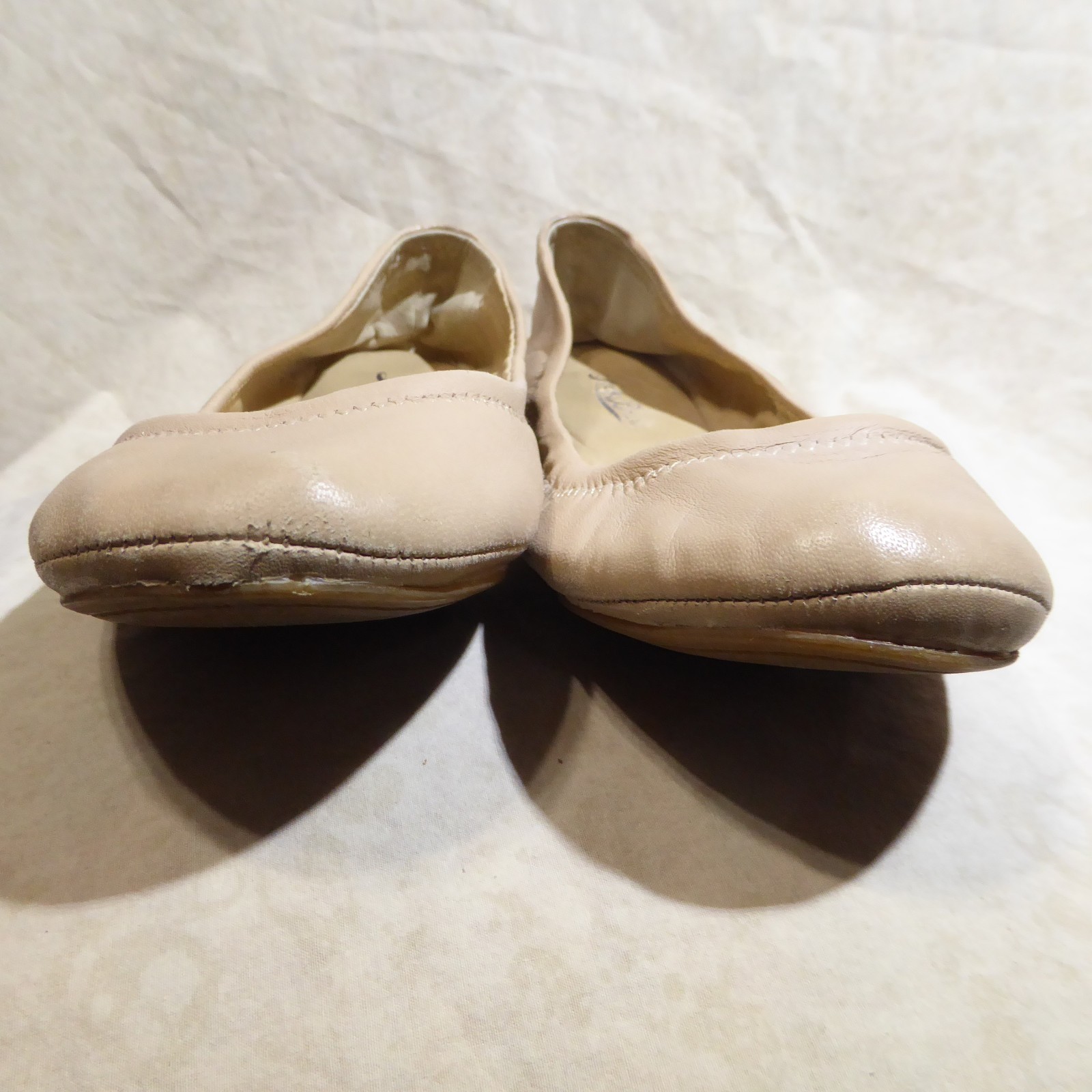 🩰 Lucky Brand Emmie Ballet Flats sz 9 M Nude Beige Leather; X Stitched Heels