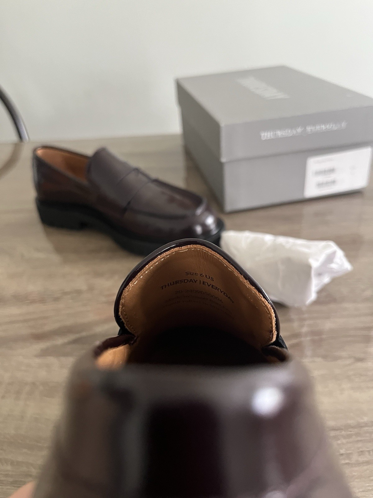Thursday Patent Leather Burgundy Loafers, Women’s Size 6, Made In Portugal