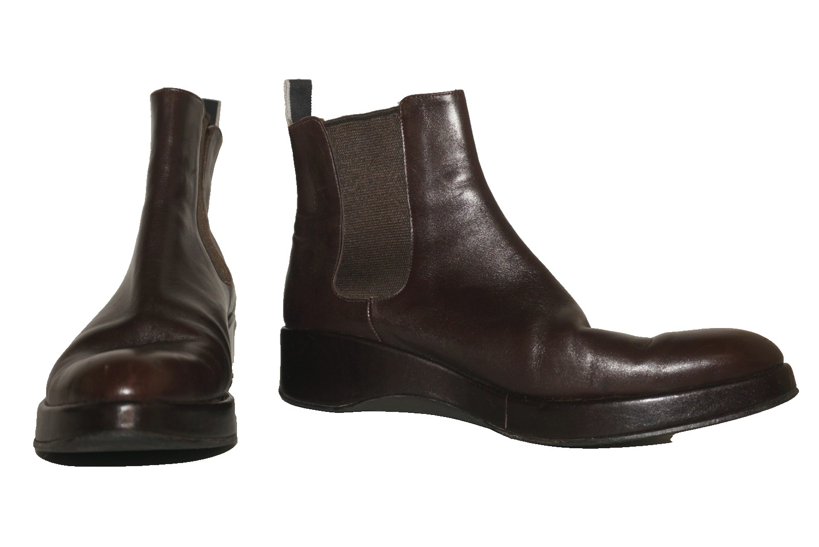 Vintage ROBERT CLERGERIE Brown Leather Platform-Wedge Chelsea Boots US 7
