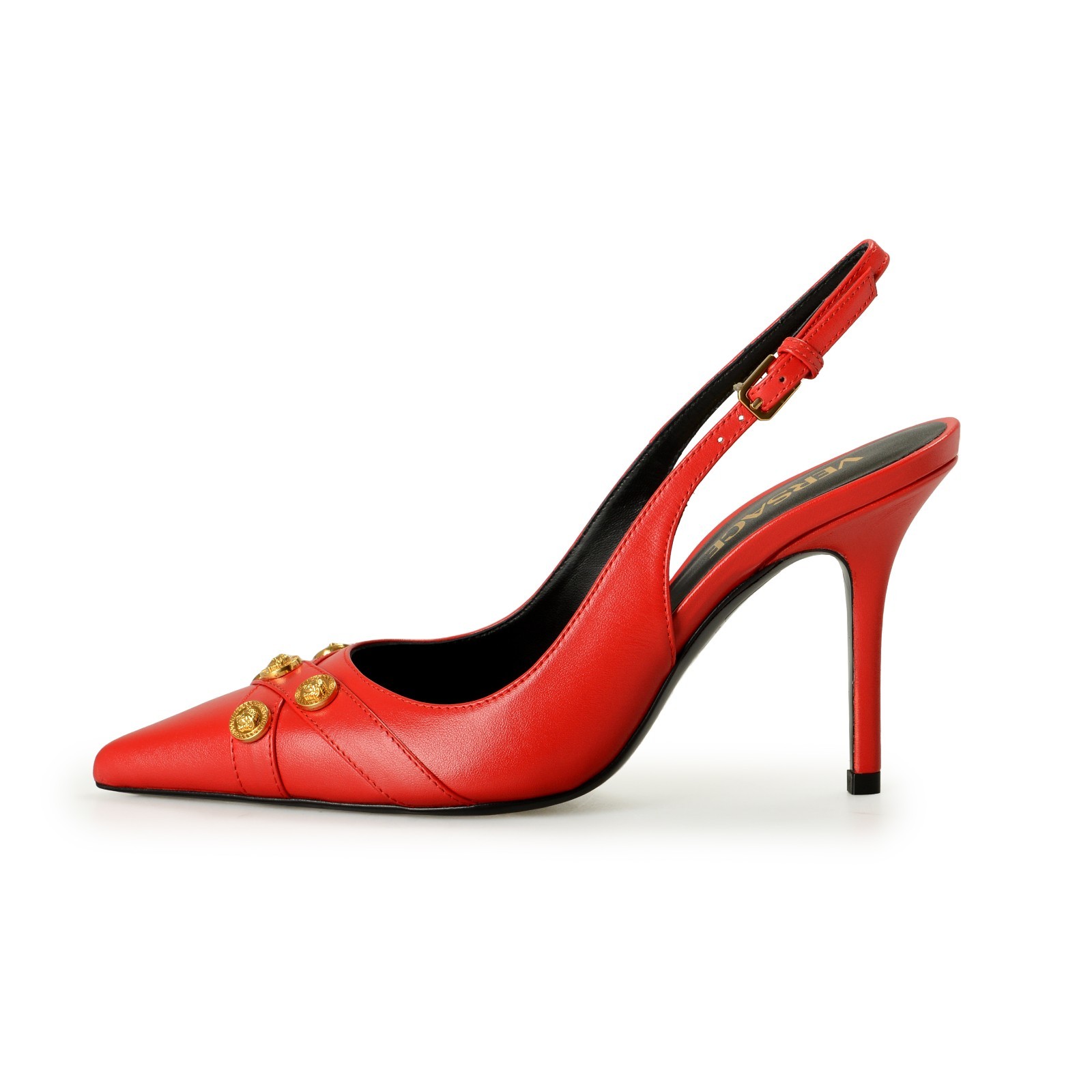 Versace Women’s Red 100% Leather Heeled Slingback Pumps Shoes US 6 IT 36