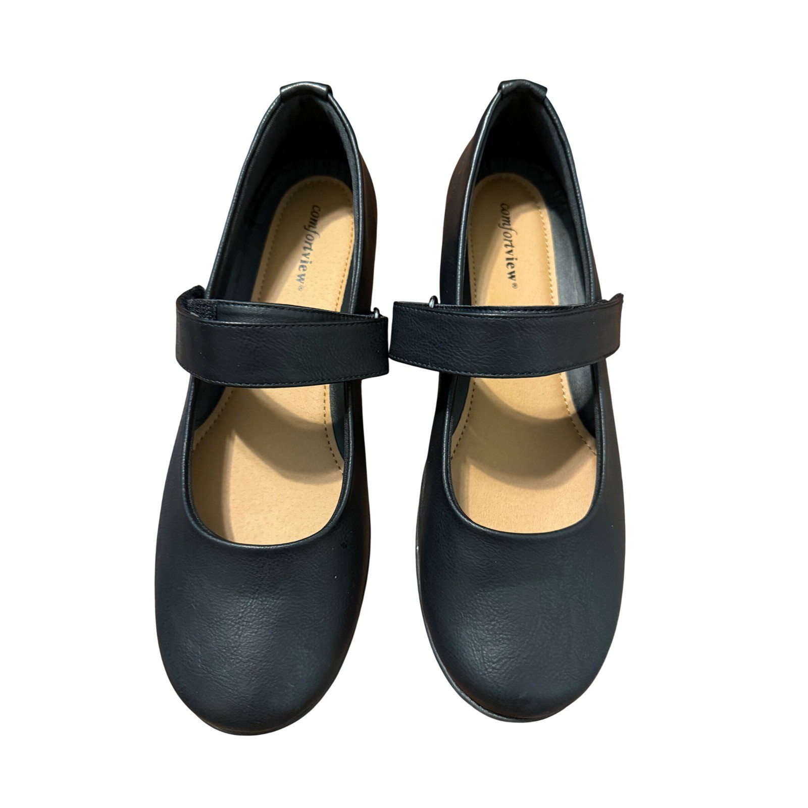 Comfortview Womens Black Mary Jane Flats Hook Loop Strap Low Wedge Shoes 11M