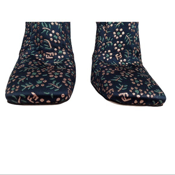 Fendi Boots 36 US 5.5 FFreedom Blue Floral Jacquard Square Toe Ankle NEW