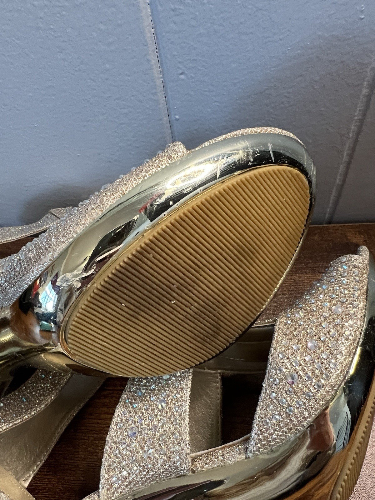 EUC Party, Coctail, Wedding, SILVER SLIPPERS Elegant Strappy Heels, Size 7