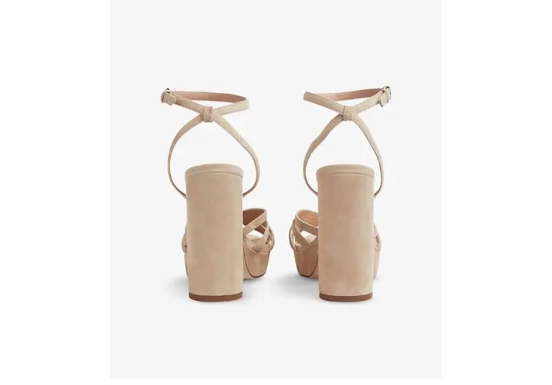 LK Bennett Attie Beige Suede Strappy Block Heel Sandals Ankle Strap US 11