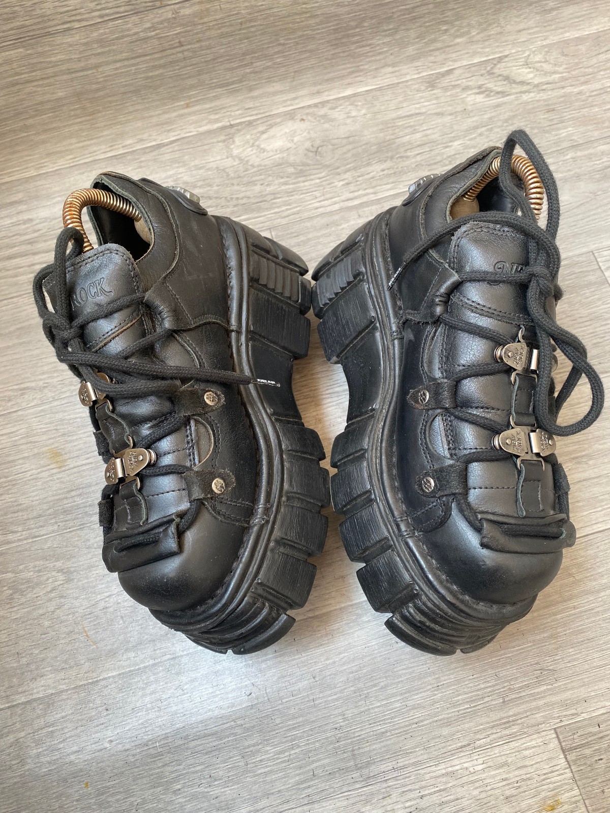New rock platform black grunge leather chunky shoes sz 36 us 5.5