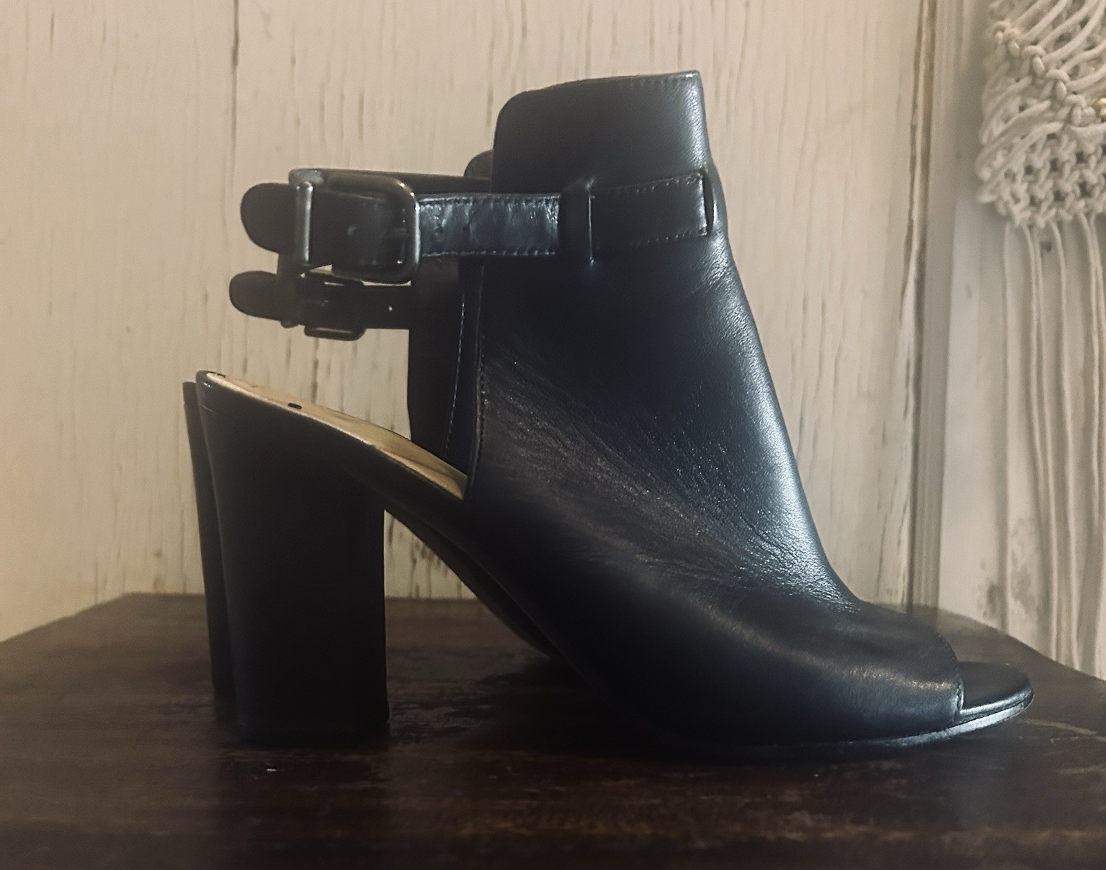 VIA SPIGA High Heel Shoes Womens Size 8.5M Black Leather Open Toe Mules Sandal