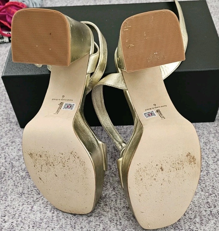 Larroudé Gold Platform High Heel Sandals Women’s Size 6 Handmade in Brazil