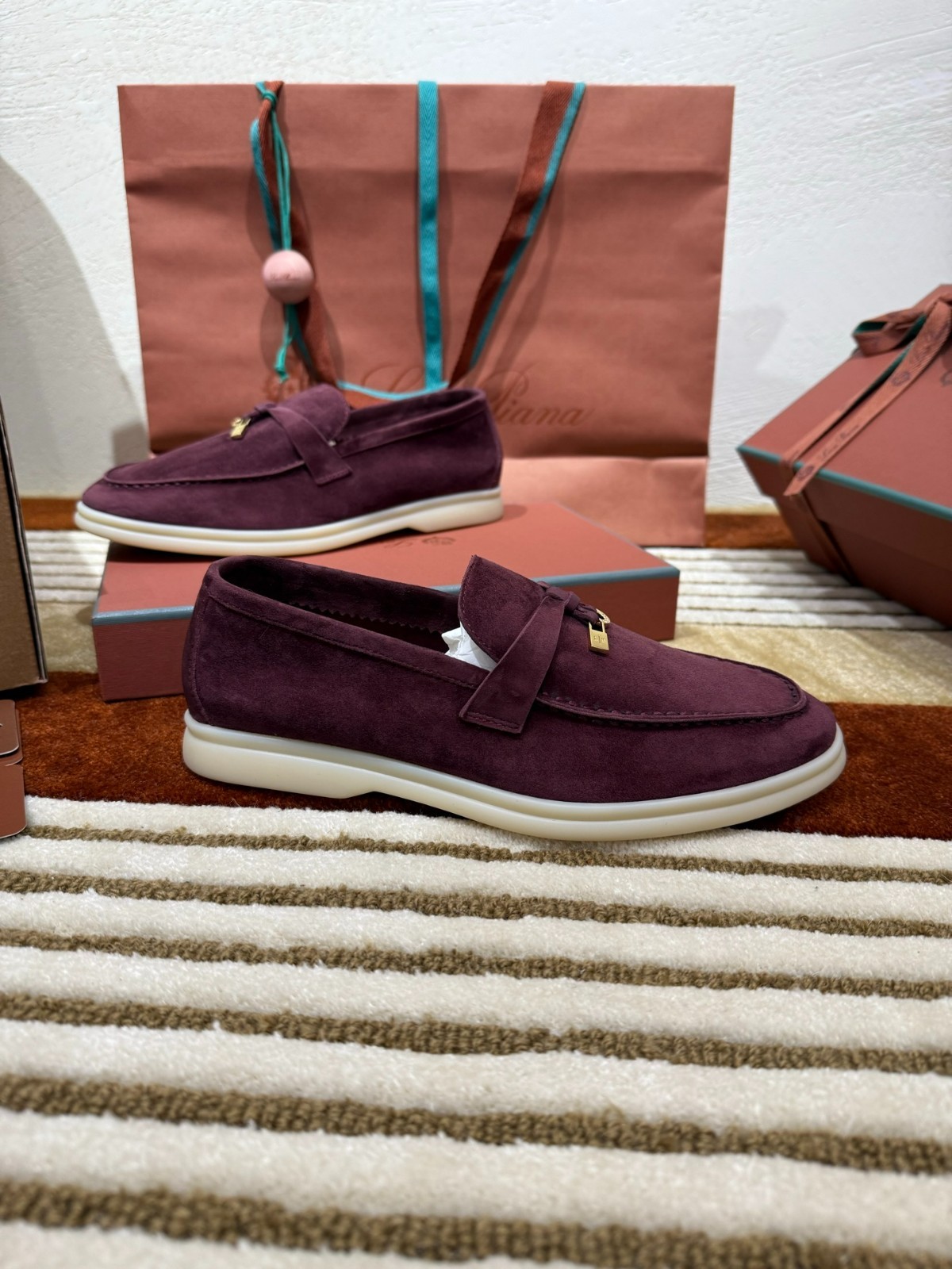 LORO PIANA Burgundy Red Soft Nappa Lined Cushioned Daily Urban Footwear🔥