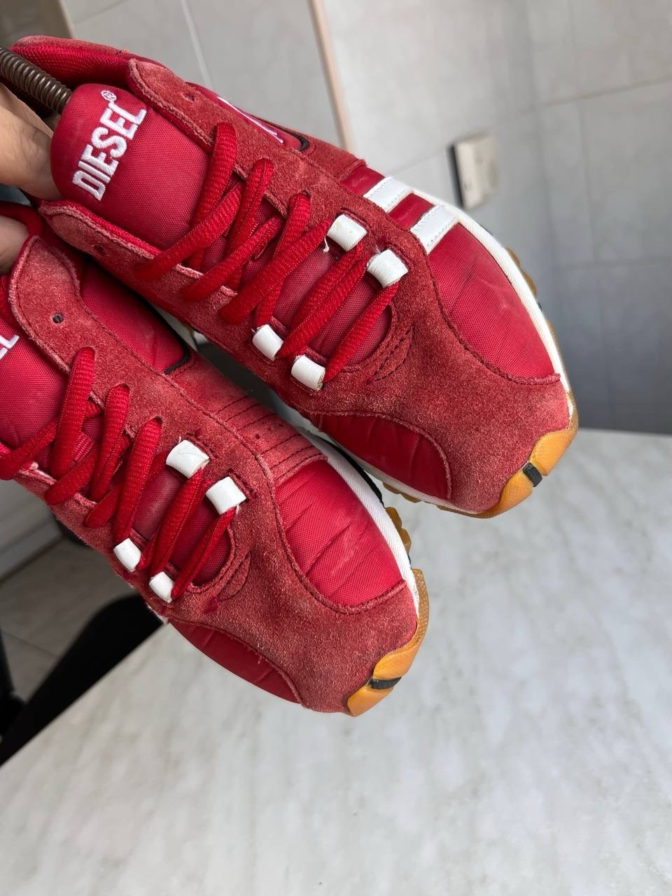 DIESEL Women’s Shoes Y2K Red Sneakers Moto Style Diesel Logo Vintage 90’s Sz 37
