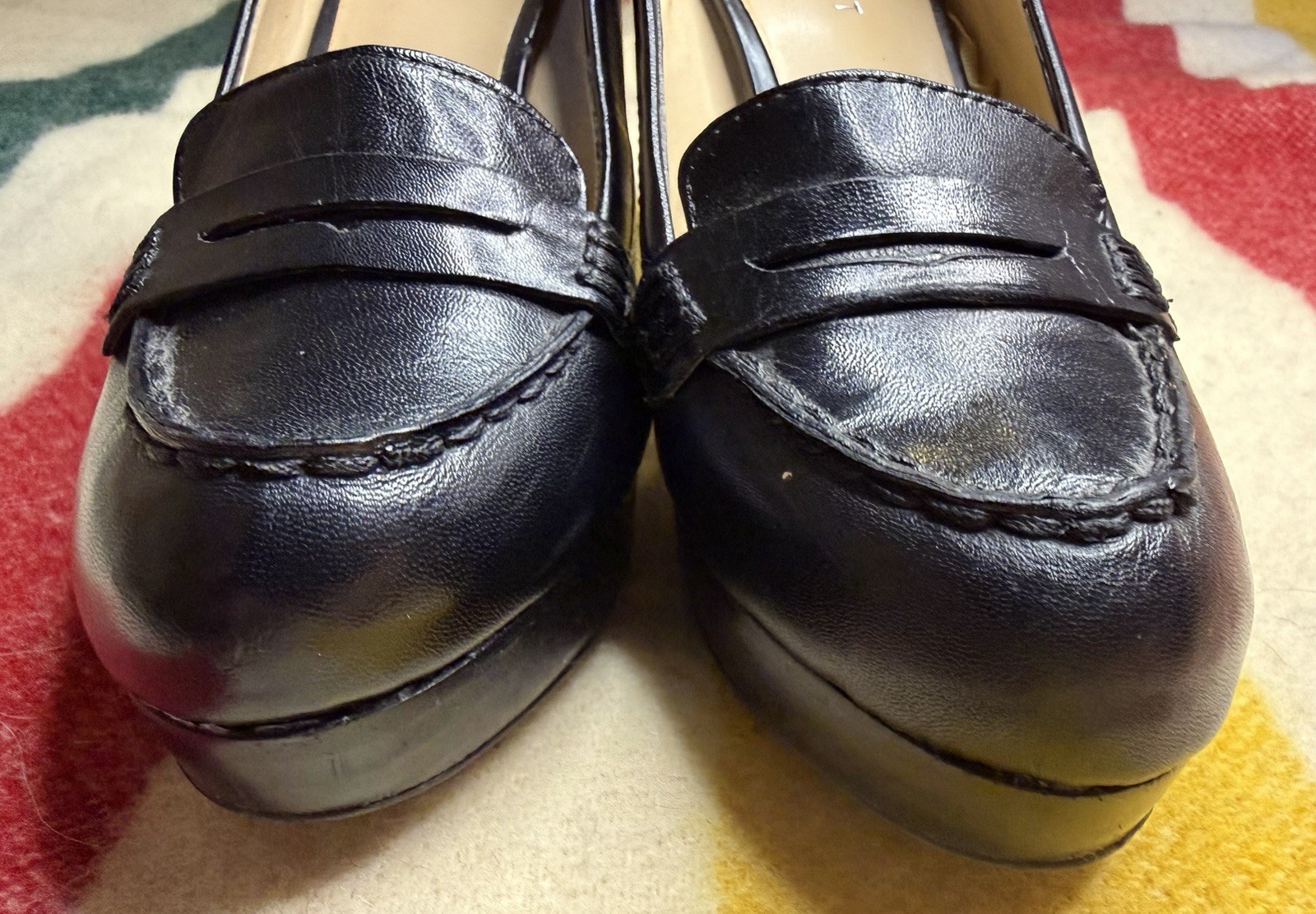 Nine West Black Leather Penny Loafer Stiletto Heel Pumps Size 7