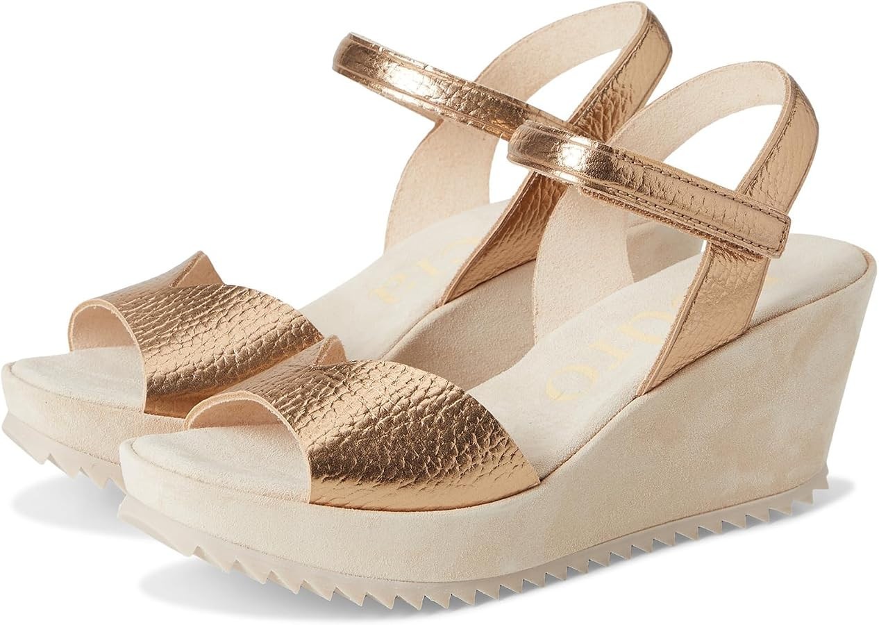 $650 Pedro Garcia FANTINA wedge sandals METALLIC CREAM LEATHER SAWTOOTH 41 (DD2)