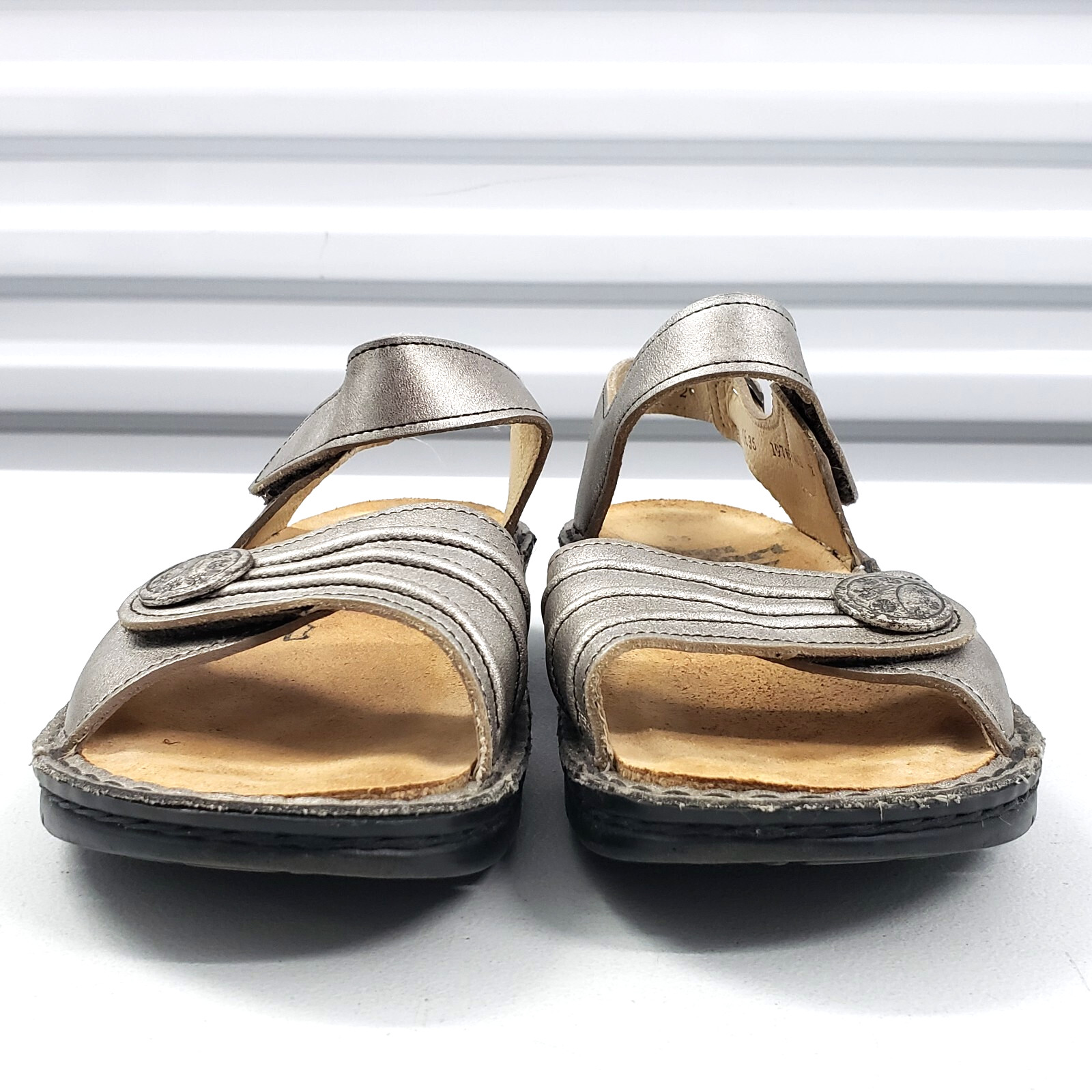 Finn Comfort SAUSALITO EUR 35 US 5 Silver Argento Leather Ankle Strap Sandals