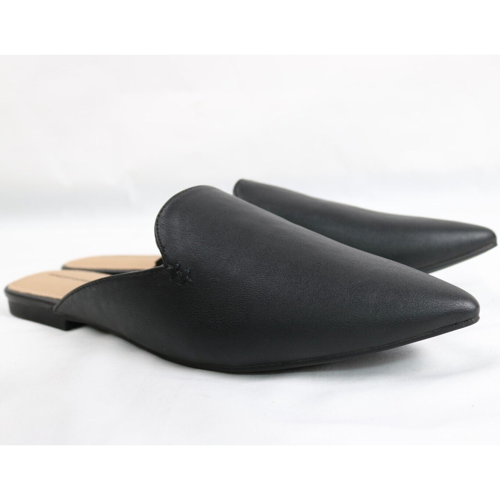 Women’s Size 9 Molly Pointy Toe Mule Flat Slides Sandals w/ Mini Heel, Black