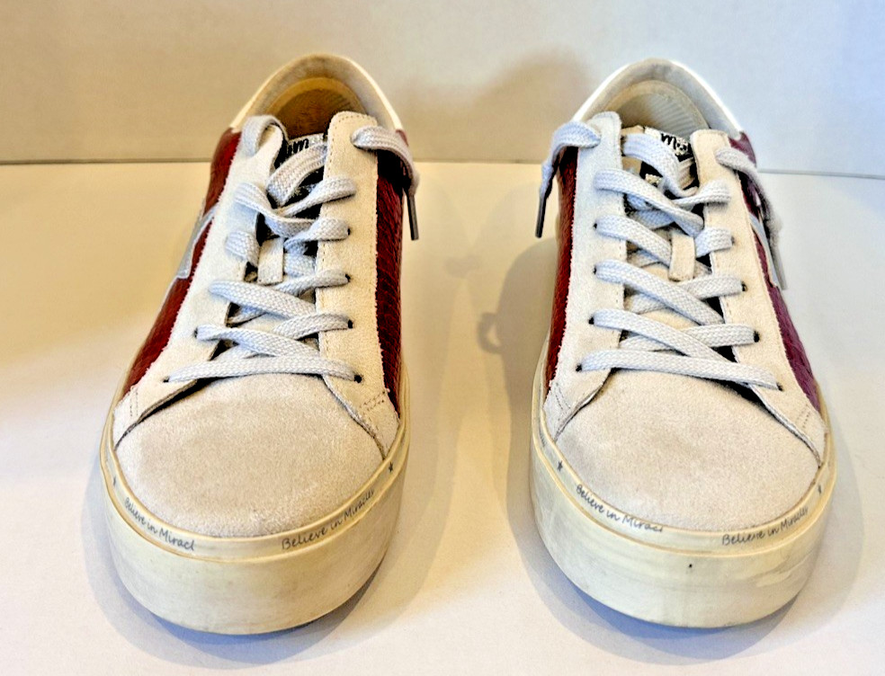 Mi.iM Sadie Rubber Sole Lace-up Leather Star Sneakers in red 8.5